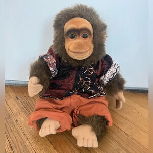 Hosung Monkey Puppet Chimp Squeaks Vintage Stuffed Animal Toy Felted Face 1994